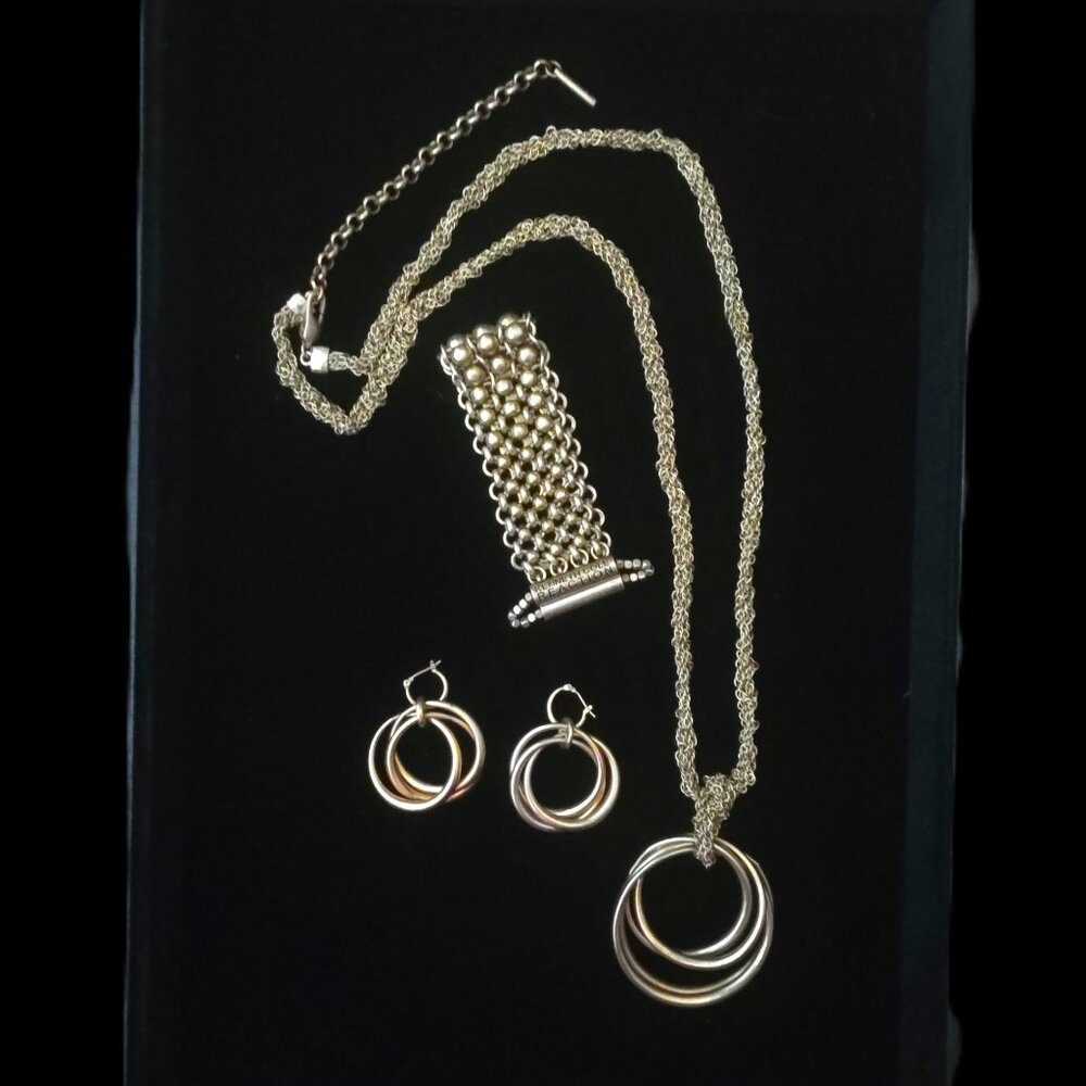 Kenneth Cole Reaction Brass Tone Necklace Bracelet Earrings Set